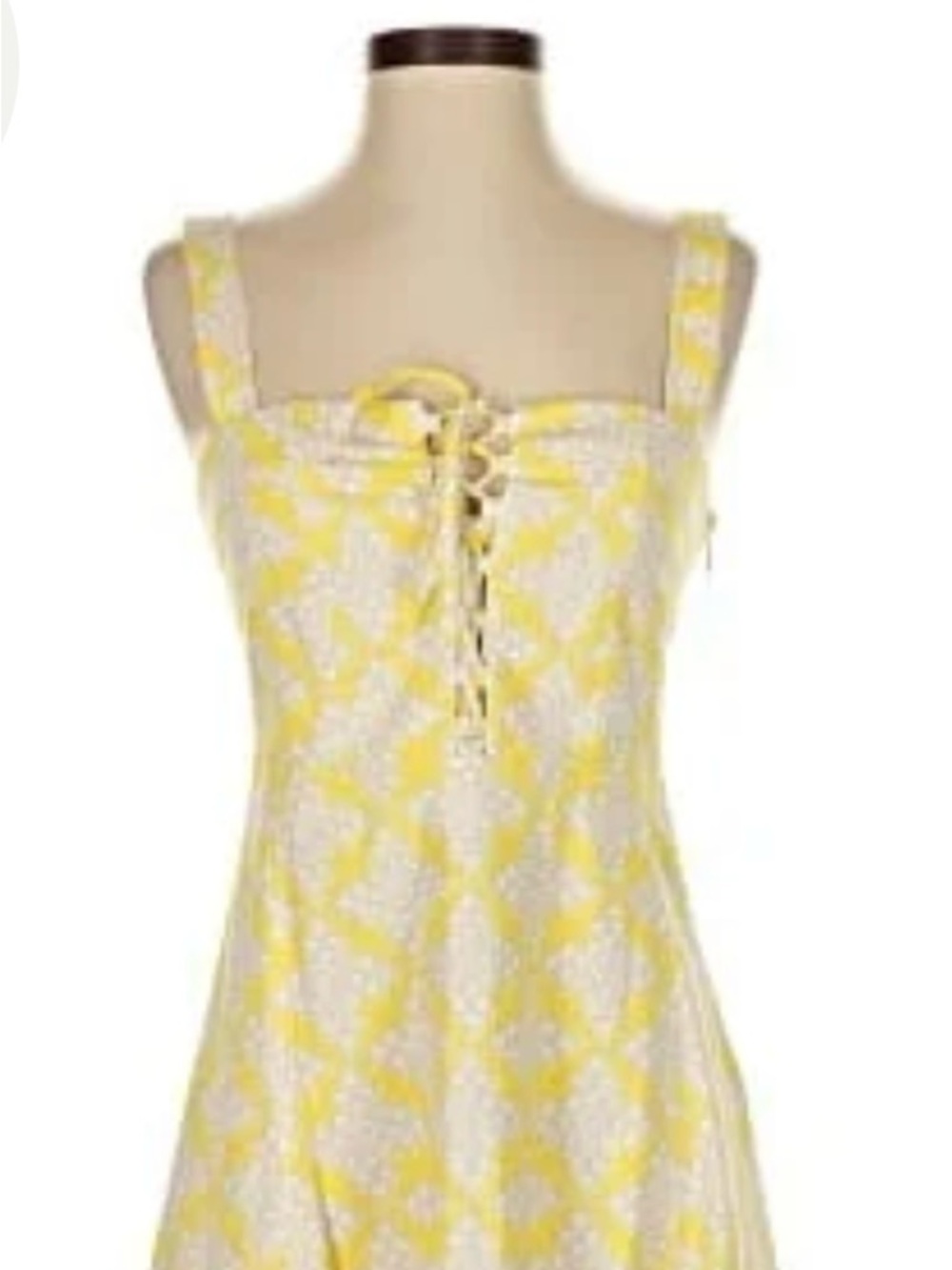 Diane Von Furstenberg Yellow and White Lace-Up Sundress
